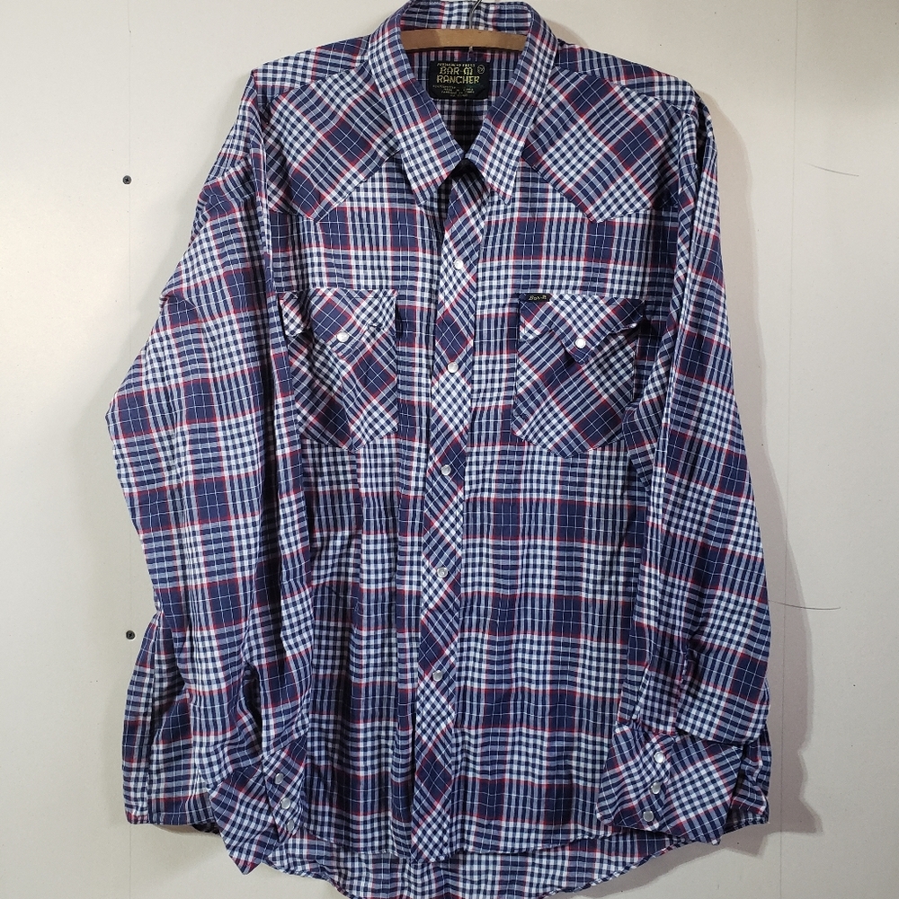 Bar-M Rancher vintage western pearl snap Blue Red White, Size XXL